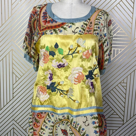 Johnny Was Mistic Paneled & Printed Tunic Top Yellow Floral Size US Small - Picture 3 of 11
